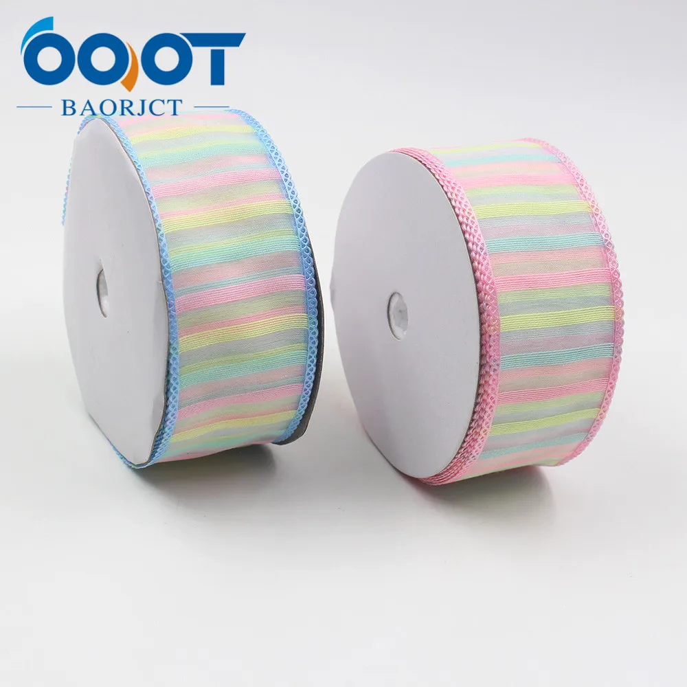 OOOT BAORJCT L-20325-186,38mm 5yards Colored bilateral flower transparent yarn ribbon,Wedding Accessories DIY handmade materials