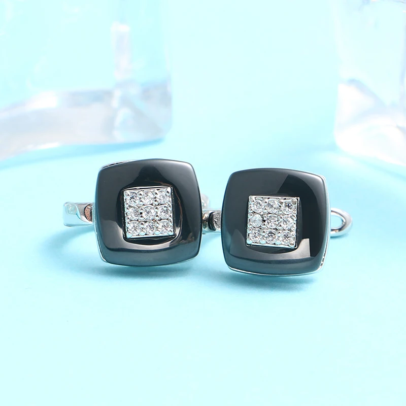 Fashion Square Stud Earrings Ceramic AAA Cubic Zirconia Silver Color Simple U Shape Korean Earrings For Women Send Friend