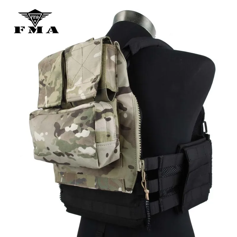 FMA Tactical Vest Zipper Pack Pouch, MC Zip-On Panel for JPC, CPC, AVS Molle, Tactical Pouch Bag, 500D Fabric