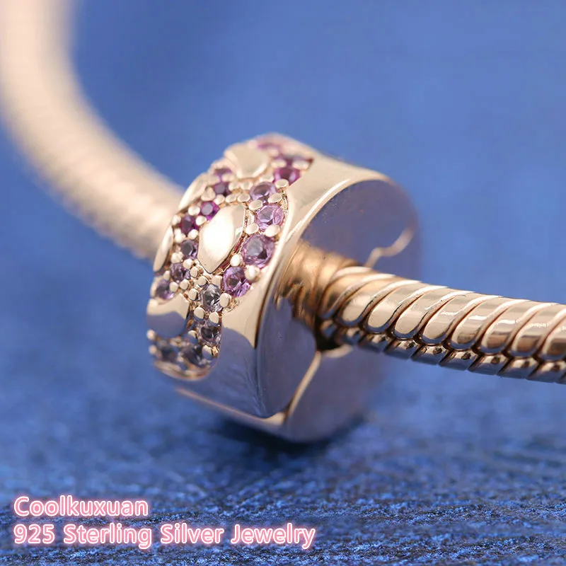 

100% 925 Sterling Silver Rose Gold Pink fan clip beads Fits Original Pandora bracelets Jewelry Making