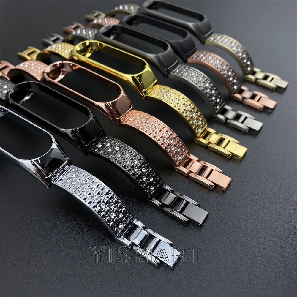 Metal Straps for Xiaomi Mi Band 5 6 Bracelet Stainless Steel Replacement Bling Diamond Bands Miband 6 Watchband