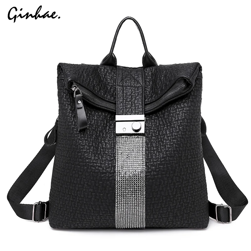 Luxury Diamonds Backpack High Quality Pu Leather Women Multifunction School Bags Lady Large College Bag Anti Theft Shoulder Bag