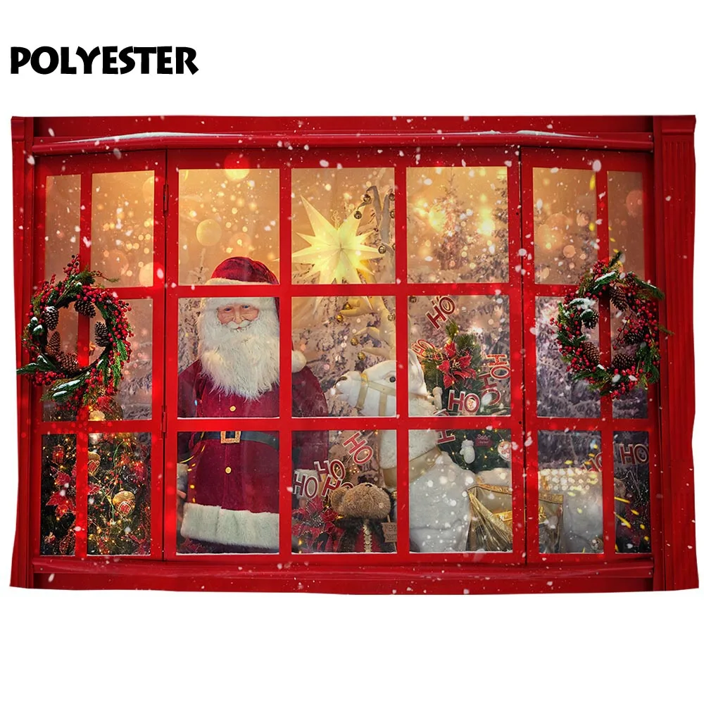 Allenjoy-telón de fondo para estudio fotográfico, decoración con Árbol de Navidad, santa, Reno, nieve, ventana roja, corona, photocall