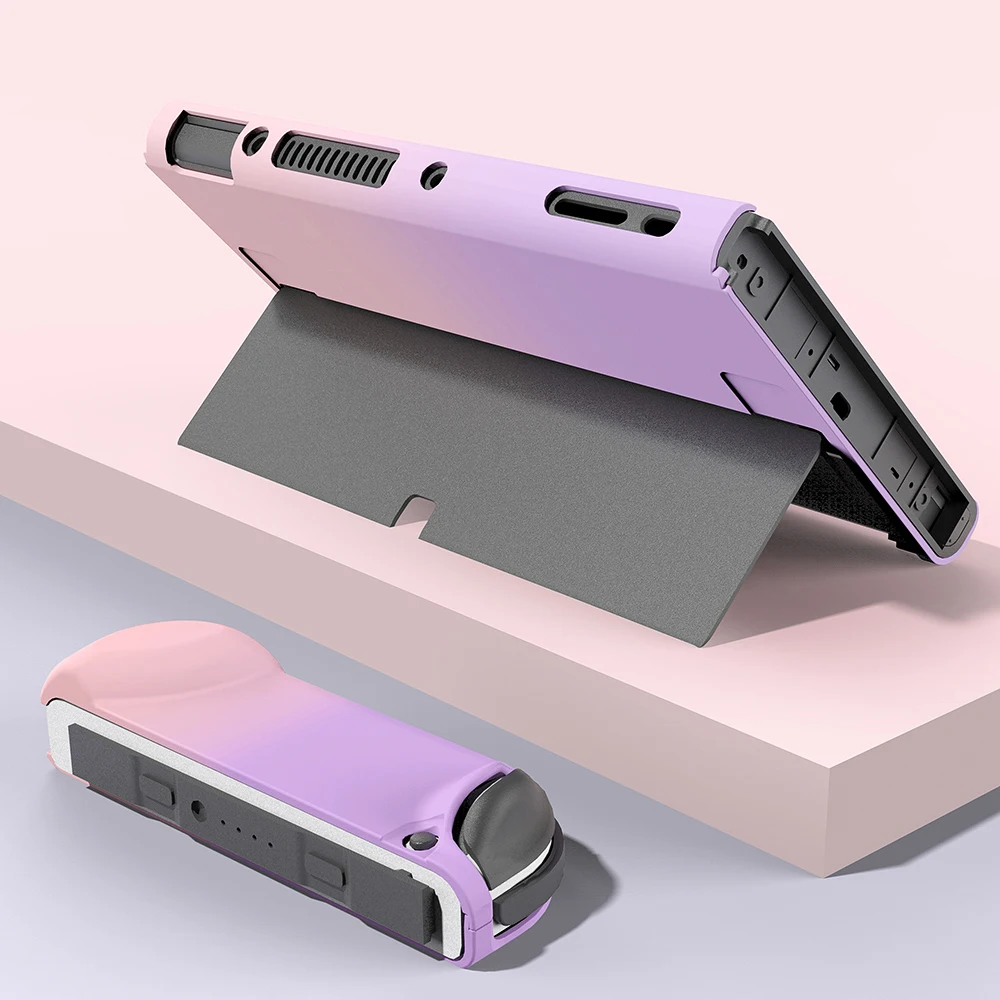 Full Protection Dockable Pink Case for Nintendo Switch OLED Accessories Cover for Switch OLED Console & Joycon with Glass Film