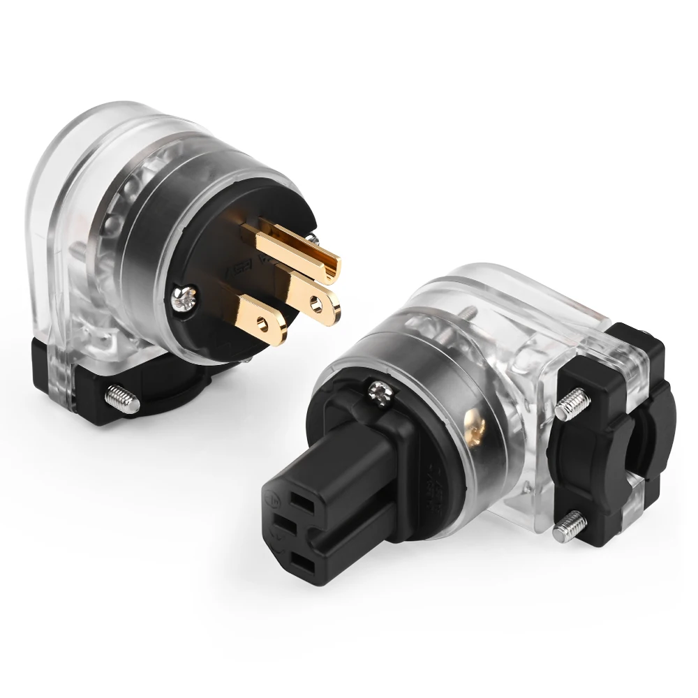 Plugue de alimentação HIFI em forma de L de alta qualidade, um par de conector de alimentação dos EUA banhado a ouro + conector fêmea IEC
