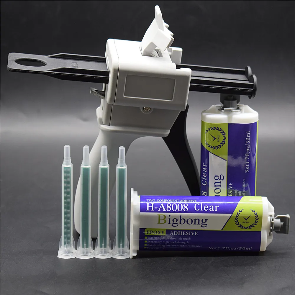 2pcs 50ml 1:1 AB Glues Transparent Epoxy Adhesives Glue and 4pcs Static Mixing Nozzle with 1:1 Manual Caulking Gun 50ml Glue Gun