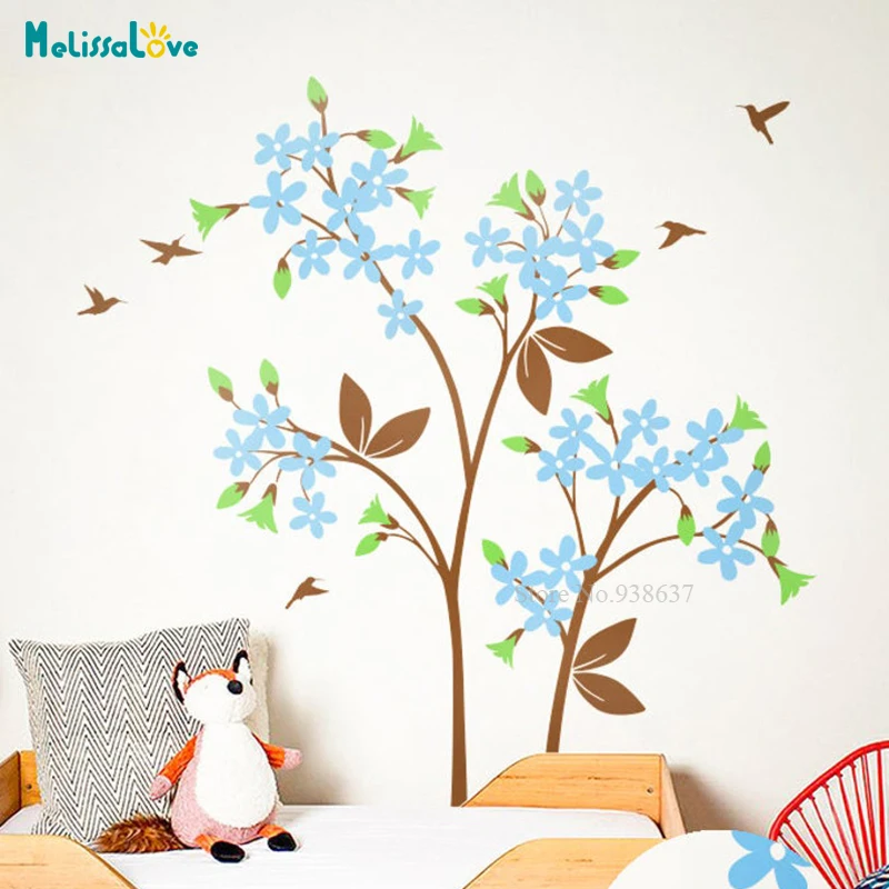 

DIY Cute Floral Tree Wall Decals Blossoms Humming Birds Sticker Spring Nursery Room Decal Removable Vinyl Wall Stickers BB031