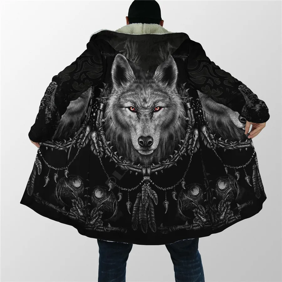 Winter Men For Women Hooded Cloak Black Wolf Nightmare 3D All Over Prined Fleece wind breaker Warm Hood cloak