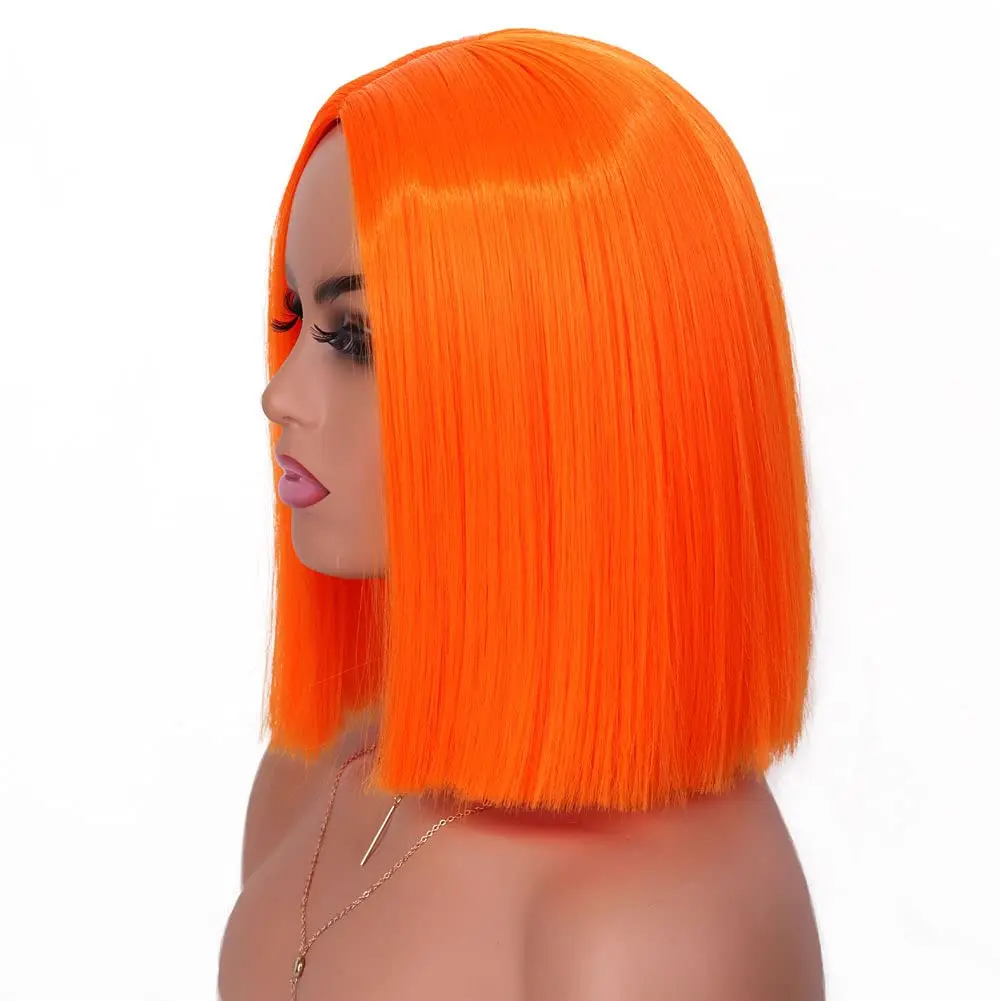 Similler Colorful Women Synthetic Short Hair Wigs Shoulder Length Straight Heat Resistance Hair Bob Wig for Cosplay Orange