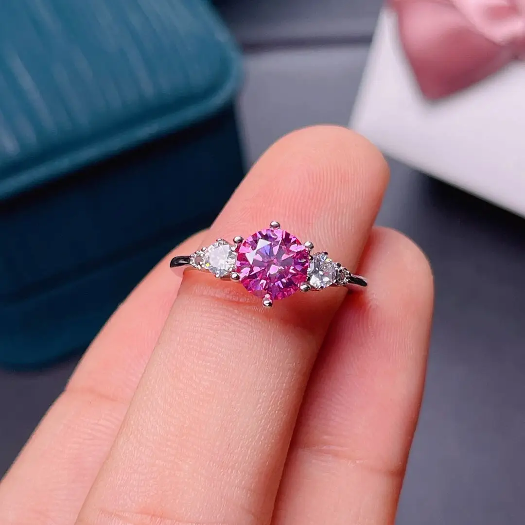 

Passed Diamond Test Pink Moissanite Ring S925 Silver 1 ct Gemstone Women Engagement Ring Fine Jewelry Birthstone Gift