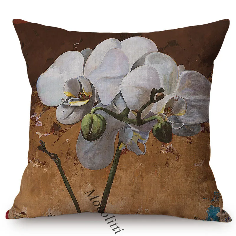 Flowers Style Cushions Cover 3D Oil Painting Bouquet Graffiti Art Decorative Living Room Sofa Chair Pillow Case Linen Kussenhoes