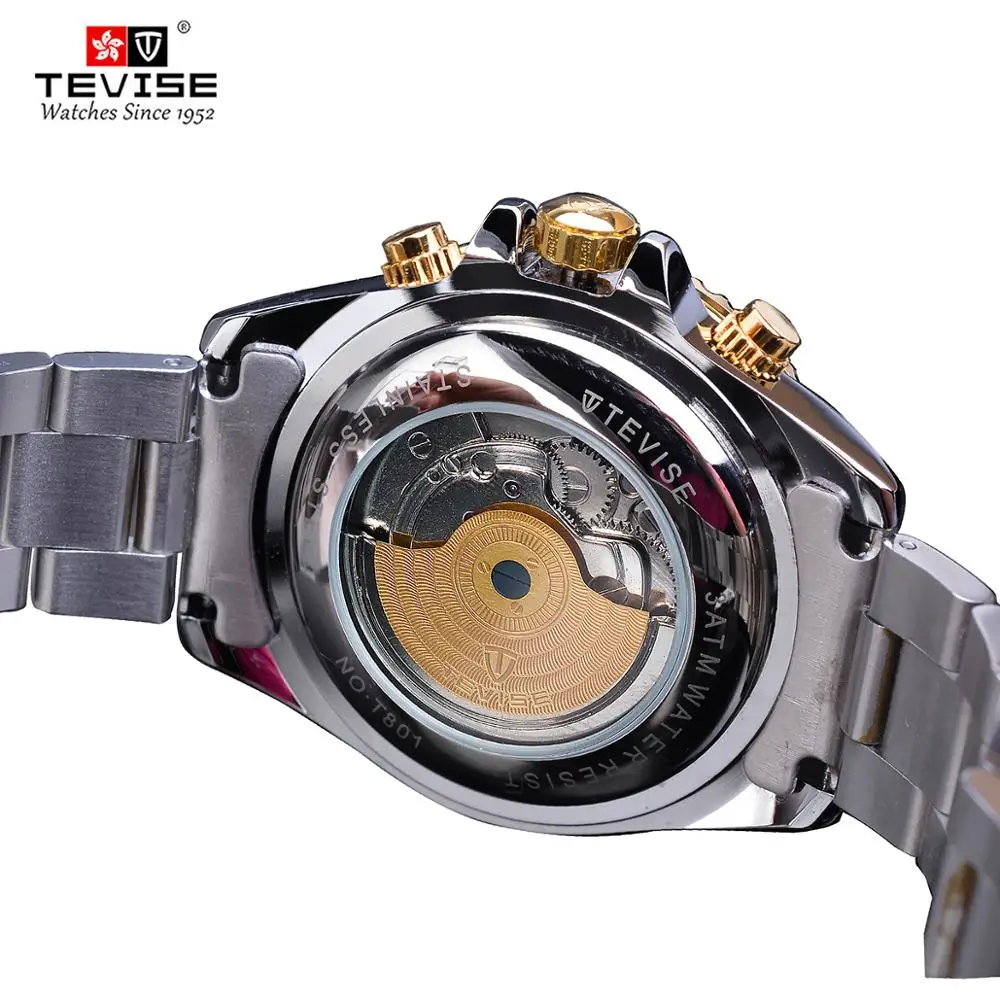 TEVISE Tourbillion Calendar Design Blue Golden Royal Navy Mens Automatic Brand Watch Top Luxury Mechanical Hour Male Waterproof