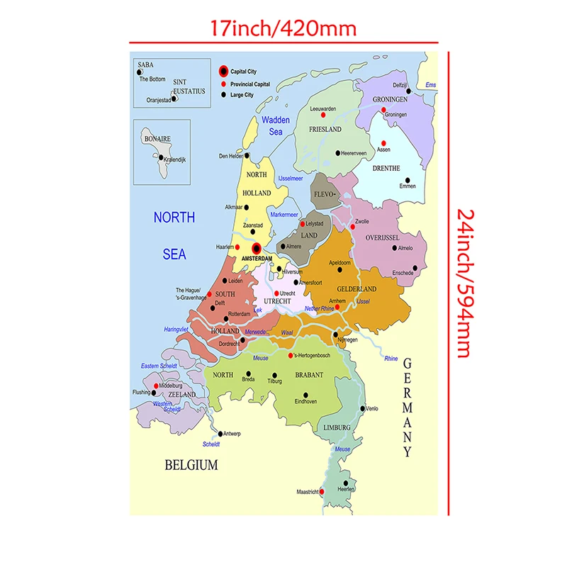 Poster Dinding Seri Belanda Belanda S Peta Kanvas 42*59Cm Jelas dan Mudah Dibaca Lukisan Dinding untuk Perlengkapan Sekolah