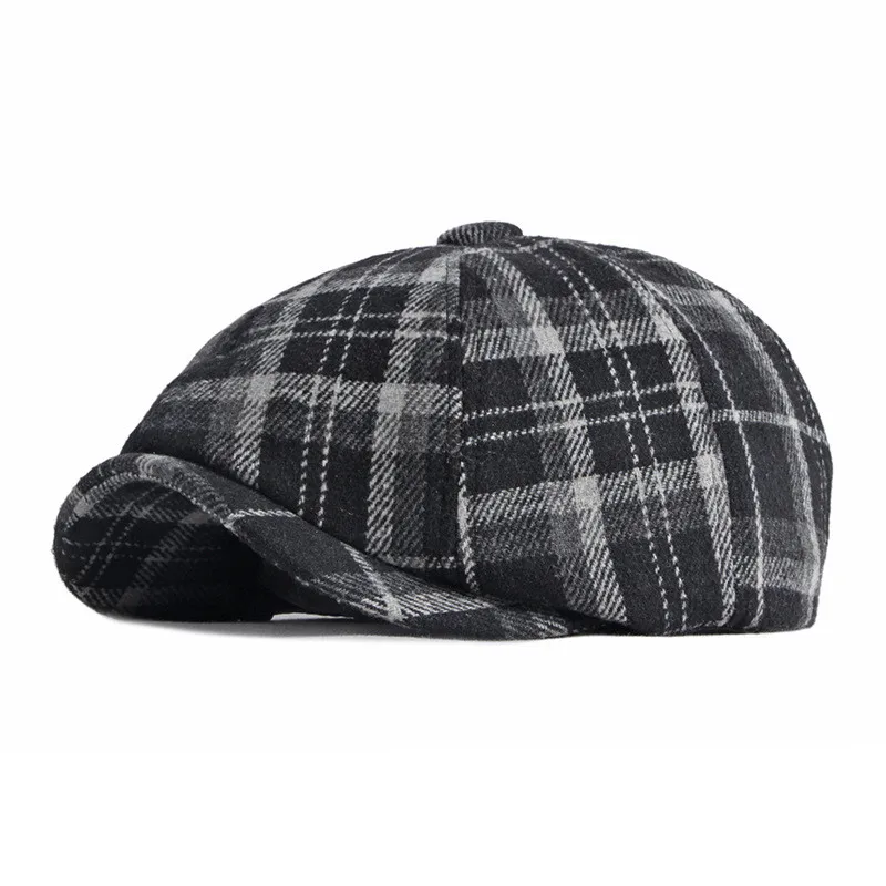 Autumn Winter Polyester Plaid Newsboy Caps Flat Peaked Cap Men and Women Painter Beret Hats 61