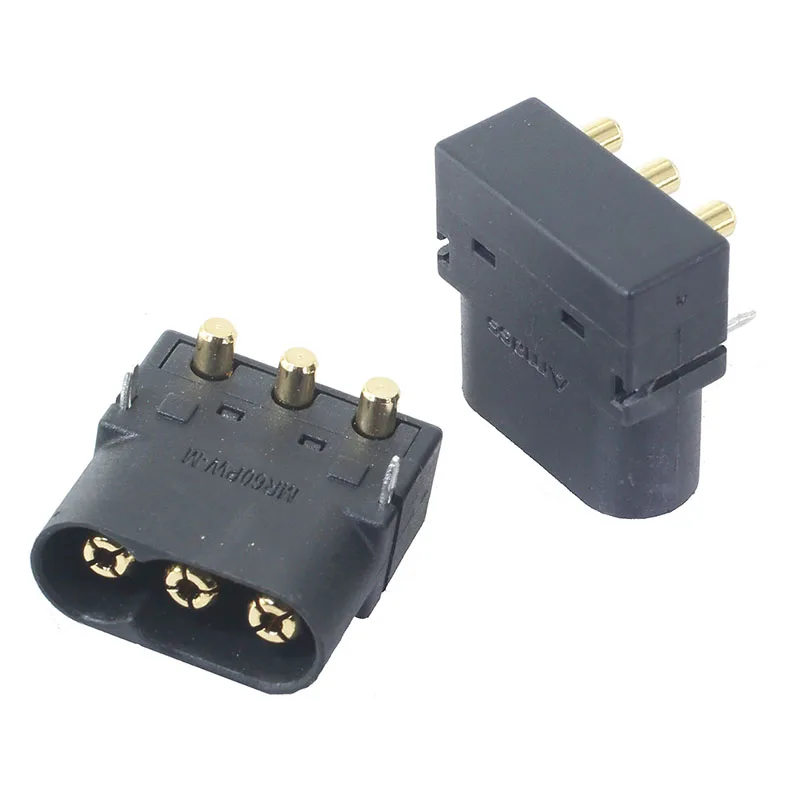 Conector de banana banhado a ouro de alta corrente horizontal de três núcleos da tomada masculina de amass mr60pw para o motor sem escova da placa de circuito do pwb esc