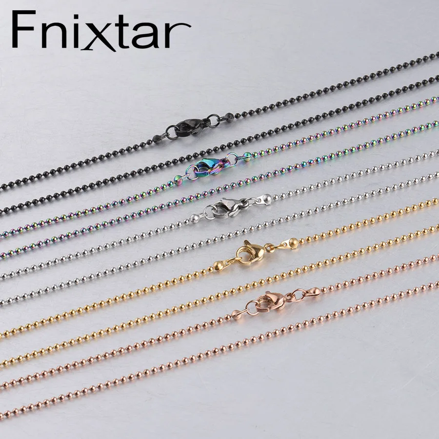 Fnixar Thickness 1.5mm Ball Bead Chain Necklace With Lobster Clasp Stainless Steel DIY Necklace Making 18“ 45cm 10piece/lot