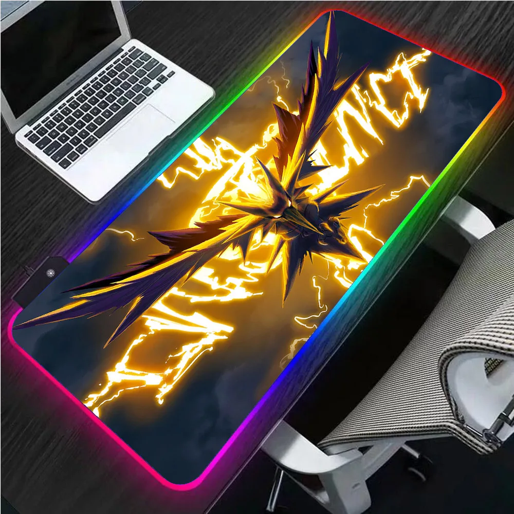 Anime Mouse Pad XxL RGB Black Cover Fire Flying Eagle Animal HD Printing Laptop USB LED Desk Pad Mouse Pad Washable Cloth 90x40