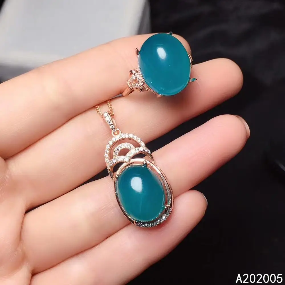 KJJEAXCMY Fine Jewelry 925 Sterling Silver Inlaid Natural Amazonite Female Ring Pendant Set Luxury Supports Detection