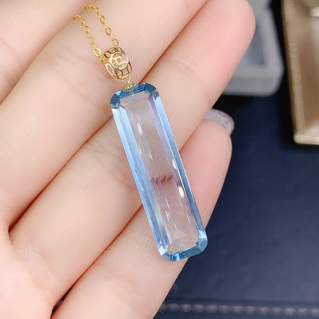 shilovem 18k yellow gold piezoelectricity  aquamarine pendants fine Jewelry women trendy wedding none necklace gift new jcz0012a