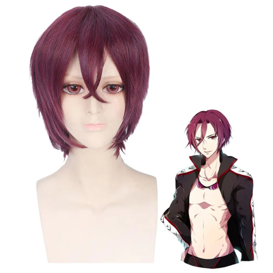 Free! Iwatobi Swim Club Rin Matsuoka Cosplay Wig Short red Wigs Heat Resistance Fiber Synthetic Fake Hair