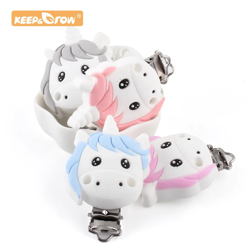 

Baby Silicone Unicorn Clips 3pcs Cartoon Nursing Teething Child Toys For Pacifier Chain Making BPA Free DIY Necklace