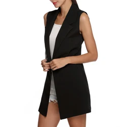 Women Vest Sleeveless Design Solid Color Lapel Vest Solid Color Sleeveless Slims Fit Long Lapel Pocket Waistcoat Formal