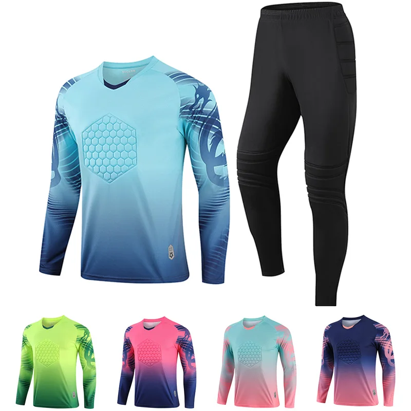 2021 New Men's Football Training Goalkeeper Uniform Suit Adult Soccer Jersey Set Long Sleeve and Protective Sponge Shirt Pants