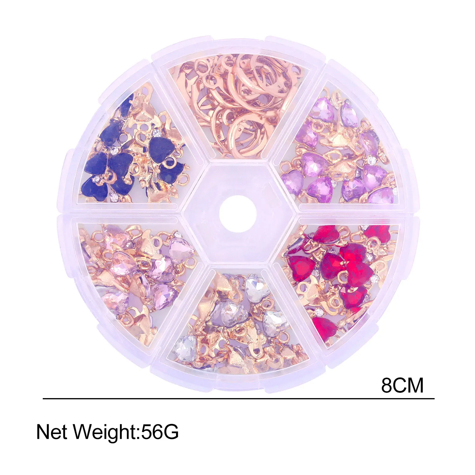 72Pcs/Lot Shiny Heart Rhinestone Colorful Charms With Free Box Jewelry Accessories for Making DIY Pendant Earrings Necklace