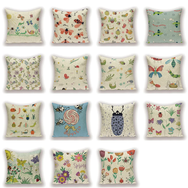 Animal Insect Spring Pillow Covers Multicolor Farmhouse Home Cushion Covers For Sofa Bee Cushions For Living Room Bed Decor