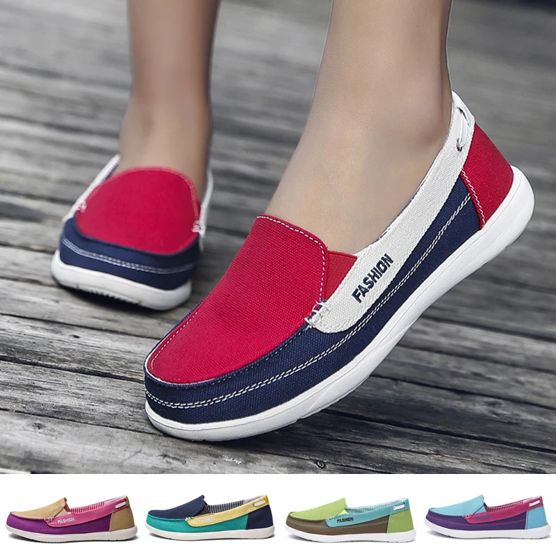 Fashion Ladies Casual Canvas Shoes Spring Summer Women Flat Shoes Canvas Women\'s Shoes One-foot Flat Shoes Four Seasons Cozy