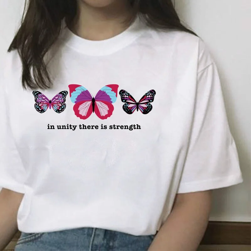 Dreamchase-JF In Unity There Is Strength Butterfly T Shirt Short Sleeve Graphic Tee Tops Causal Unisex Vintage Women Streetwear