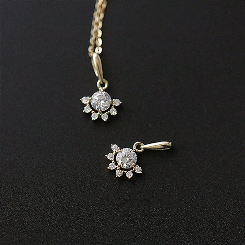 925 Sterling Silver Small Sun Pendant Necklace Women 14k Gold Plating Zircon Clavicle Chain Simple Exquisite Party Jewelry Gift