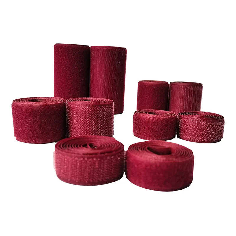 2-10cm  Width Wine red   no adhesive hook loop fastener tape for sewing magic tape sticker  strap couture strip