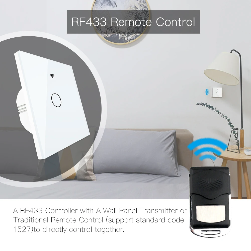 WiFi Smart Glass Panel Switch Tuya App Remote Control  Work With Alexa Echo Google Home RF433 EU Type White Touch 1/2/3 Gang