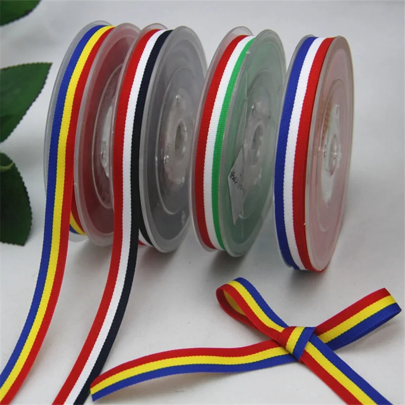 HOT Printed Grosgrain Ribbons for DIY Handmade Tape Gift Box Decoration Clothing Accessories 5 Styles Tricolor Flag Stripes 10mm