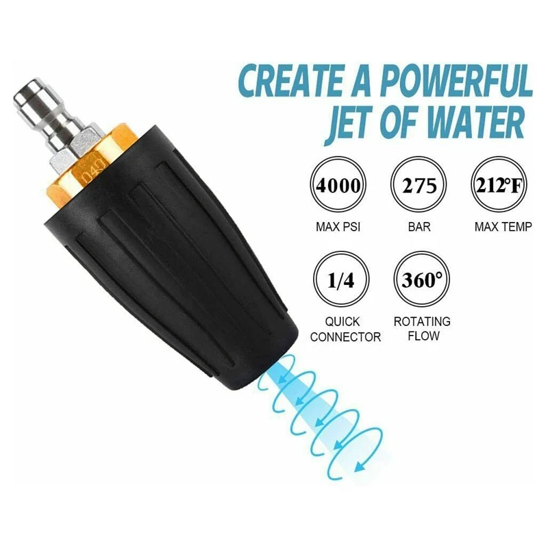 NEW-Turbo Nozzle for Pressure Washer, Rotating Nozzle and 7 Tips, 1/4 Inch Quick Connect, 4000 PSI