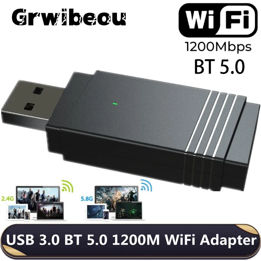 Grwibeou-adaptador WiFi USB 3,0, 1200M, Bluetooth 5,0, transmisor receptor Dongle de banda Dual, tarjeta de red de 2,4 Ghz/5,8 Ghz para TV y PC