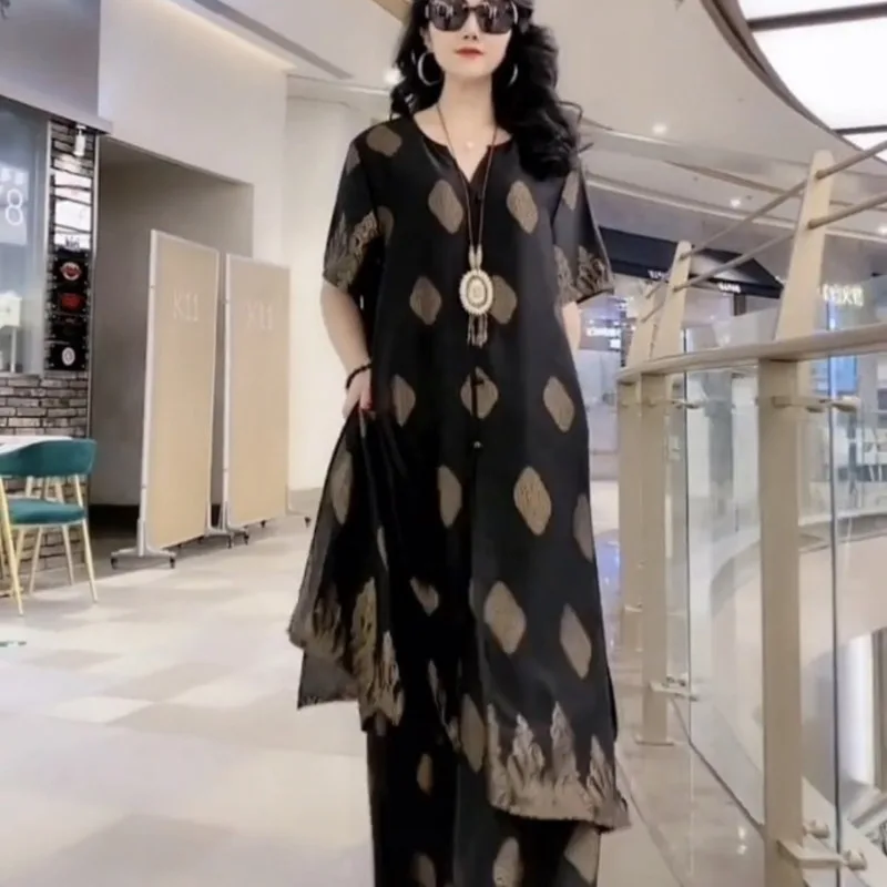 New Two Piece Set Women New Fashion Ladies Printed Long Top Lady Wide-leg Pants Casual Suit 2021 Spring Summer Ensemble Femme
