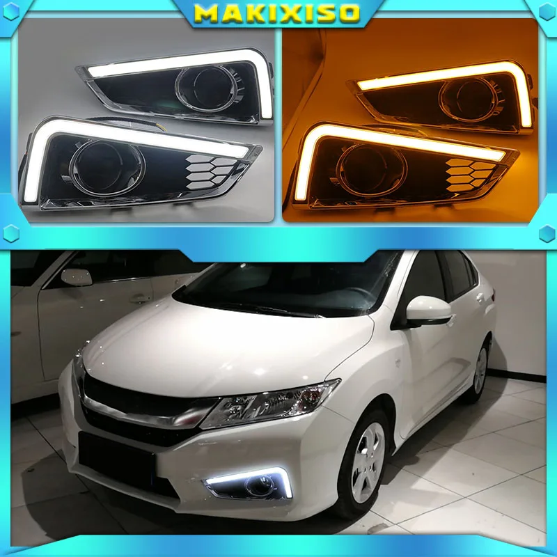 

2PCS Car LED Daytime Running Light DRL For Honda City 2015 2016 With Yellow Turning Function yellow car styling daylight
