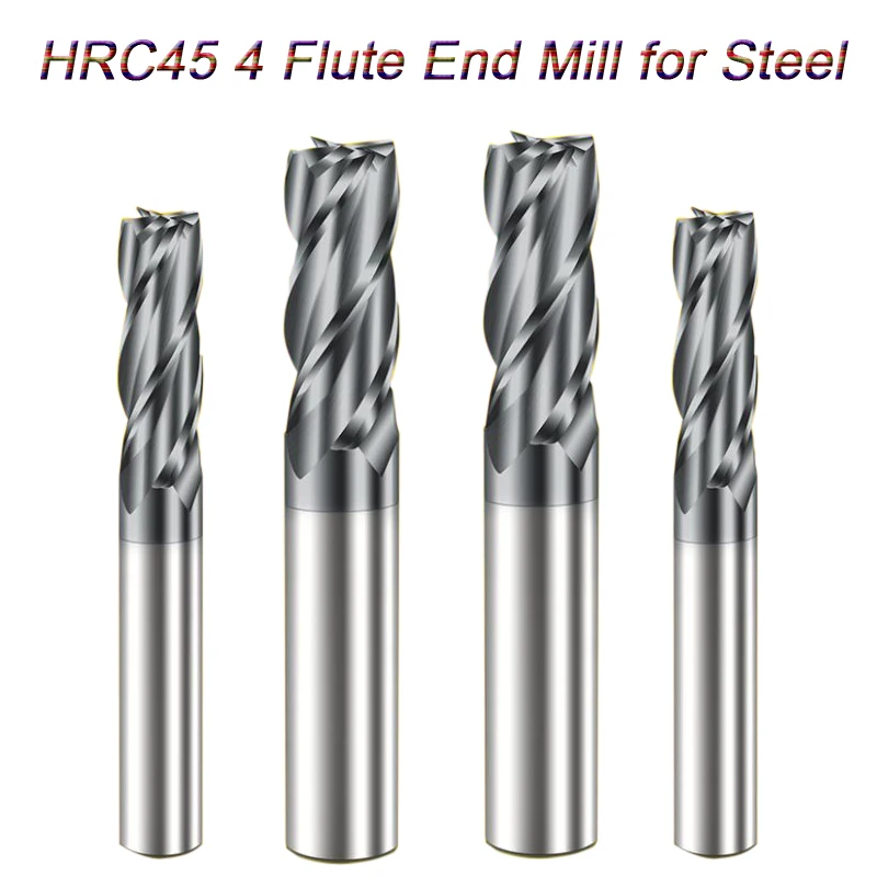 Endmills Alloy Carbide Tungsten Steel Milling Cutter End Mill HRC45 4 Flute 4 6 8 10 12 14 16 18 20mm Metal Cutter Milling Tools