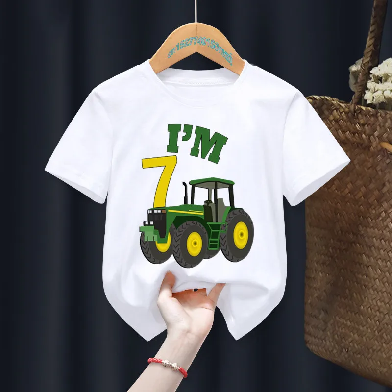 Camiseta con número de cumpleaños de coche para niños, ropa de regalo divertida para niños de 1 a 8 años, excavadora, envío directo