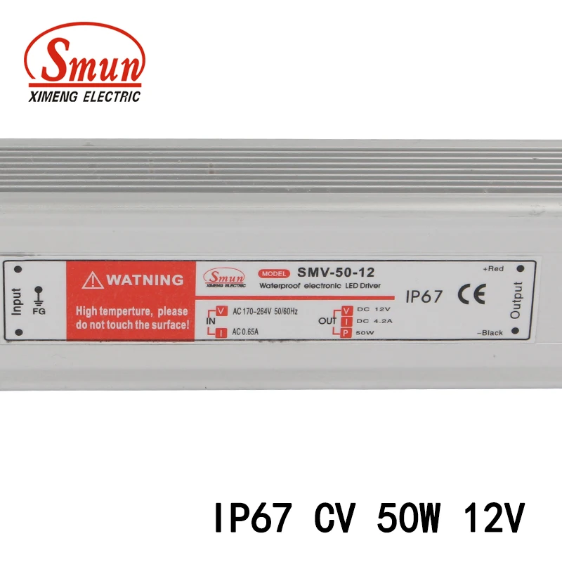 SMUN SMV-50-12 50W 12V 4A Waterproof IP67 LED Driver Switching Power Supply for Led Strip Light