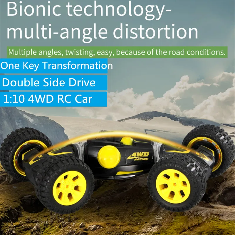 1:10 2.4Ghz 4WD Remote Control Car RC Stunt Car One Key Transformation Double Sided Flip cross-country Drive climbing car toy