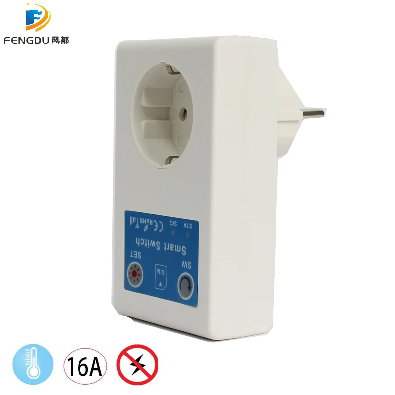 Gsm Power Socket 16A Outlet Remote Relay Switch Smart Home Controller or Temperature Sensor SMS Call Power Off Alert Gate Opener