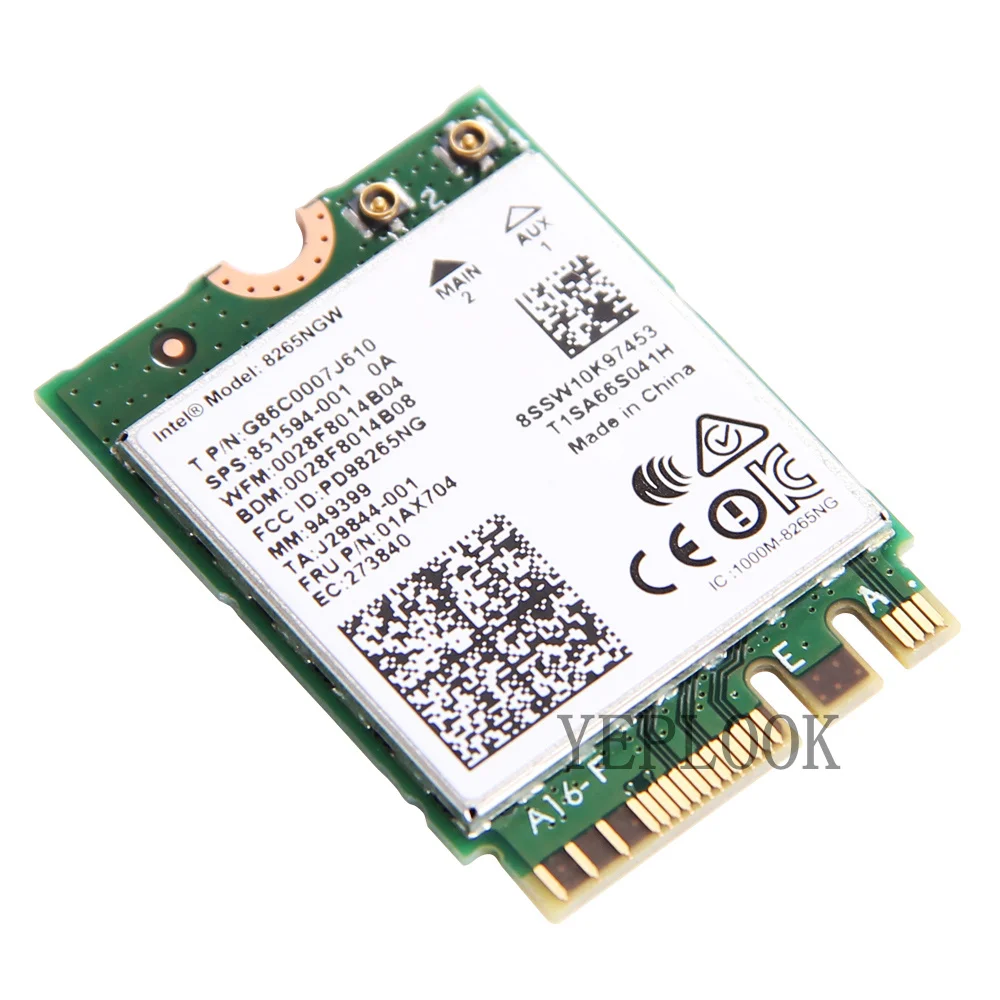 Placa de rede sem fio com Dual Band, Cartão Wi-Fi, Bluetooth 4.2, NGFF, M.2, 802.11AC, 2x2, MU-MIMO, AC8265, 867Mbps, 2.4G, 5Ghz