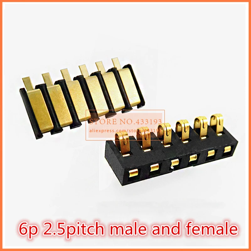 10pcs Spring Compression Contact 2.5 mm Pitch 6 Pin Female Male Connector Surface Mount Battery Connectors Reflow Solder PCB