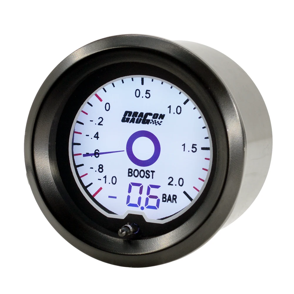 Dragon 52mm 2 Inch  LCD Pointer 7 Colors Backlight Car Digital Turbo Boost Gauge  -1~2 Bar Press Meter With Sensor