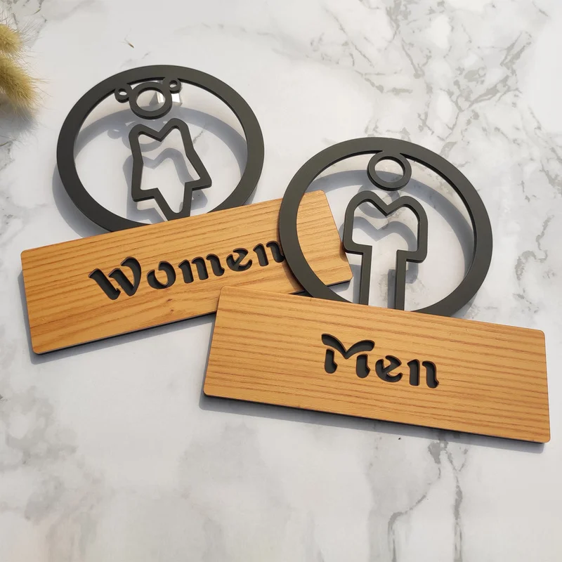 WC Toilet Sign Acrylic Washroom Door Sticker Signage Public Indication Plaque Decor Removable Bathroom Hotel Sign Wall Custom