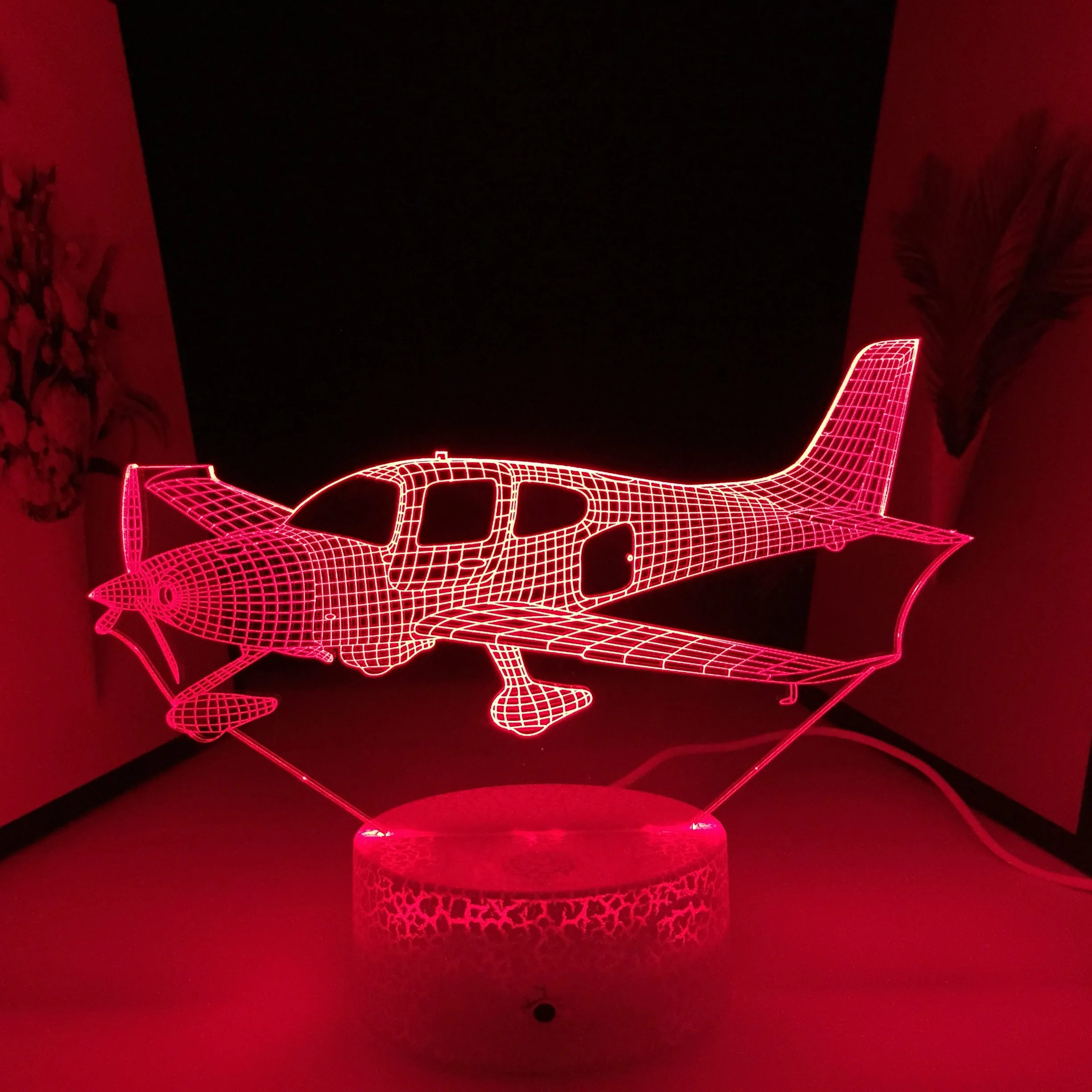 

Propeller Plane Model 3D LED Lamp Multiple Color Changes With Remote Control Home Bedroom Desk Decoration for USB Charging