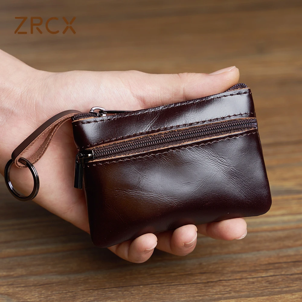 

ZRCX Men's Retro Leather Card Bag Head Layer Cowhide Coin Purse Handmade Zipper Wallet Key Case Car Key Case